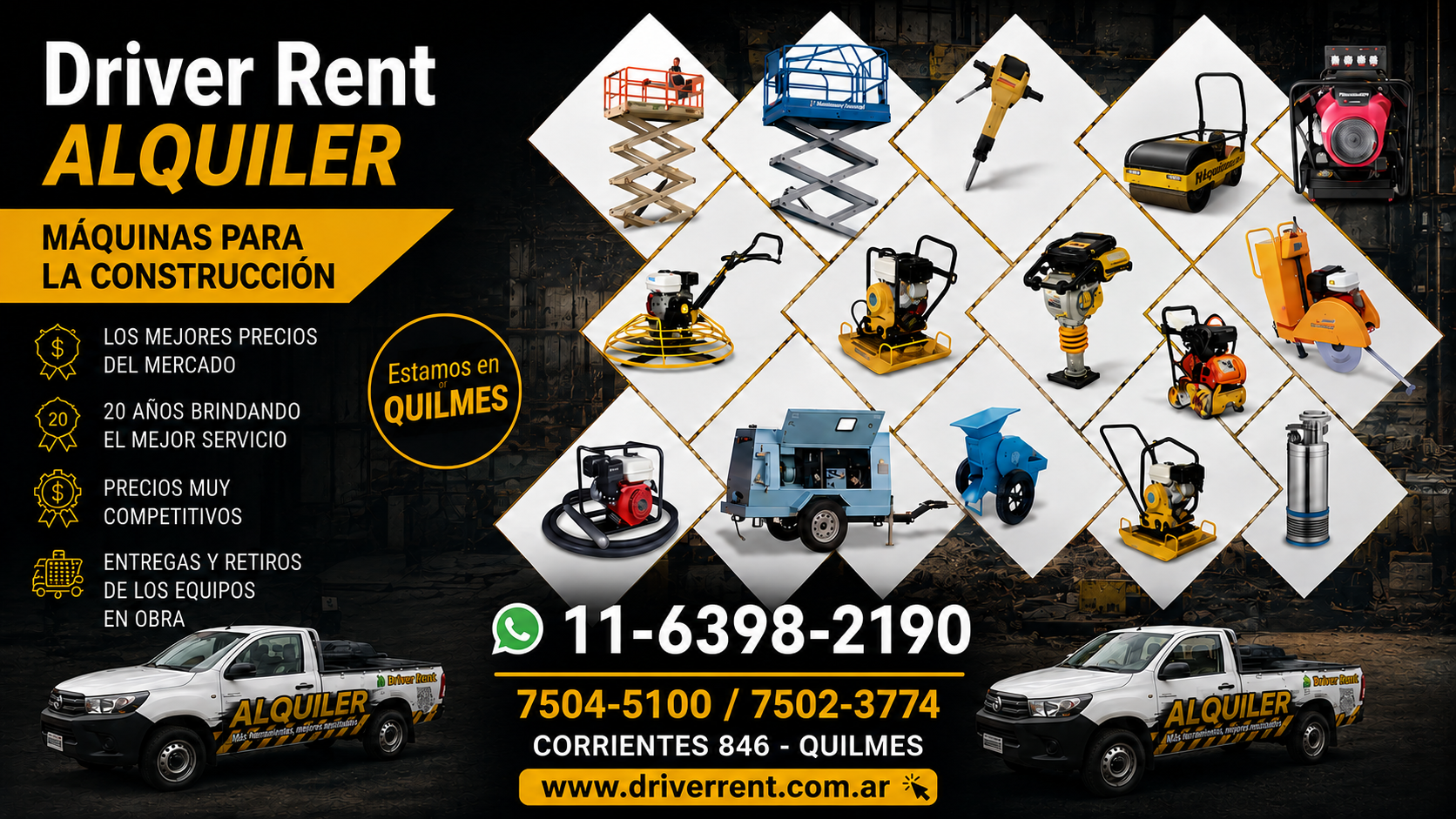 Driver Rent - Alquiler y Venta de Máquinas para Construcción: Aserradoras, Allanadoras, Pisones y Rodillos Compactadores